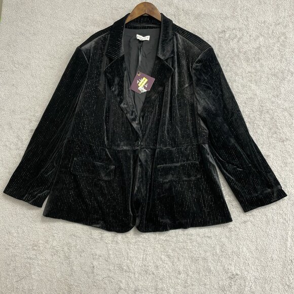 NEW Ava & Viv Women’s 2X Velvet Blazer Metallic Black Pinstripe i1607 - Picture 4 of 12